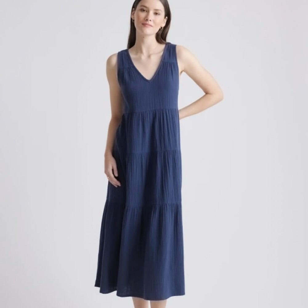 Quince Women’s 100% Organic Cotton Gauze Tiered Maxi Dress / Black / XS